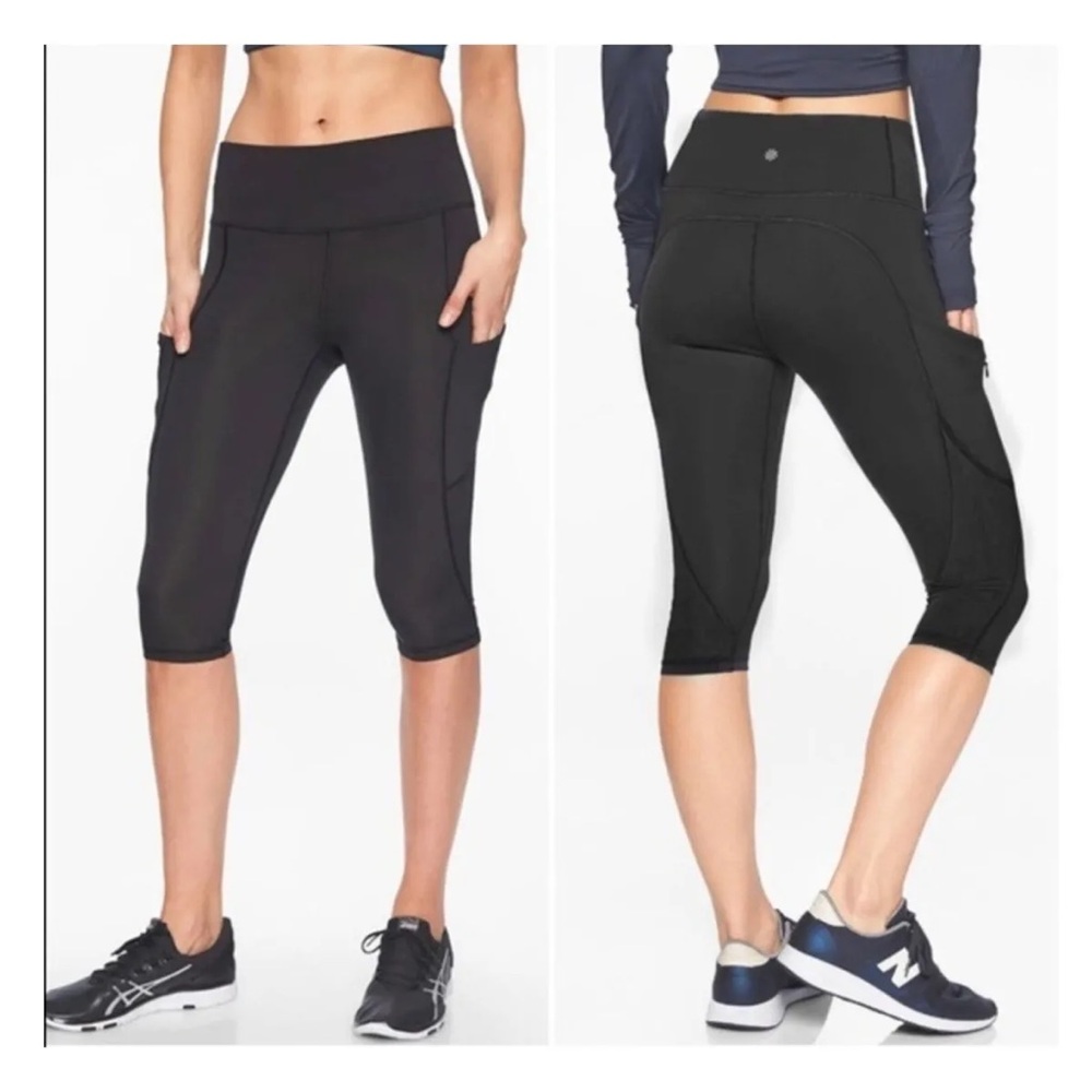 3 Pairs - Athleta All In Crop Leggings With Pockets Black, Sz XS